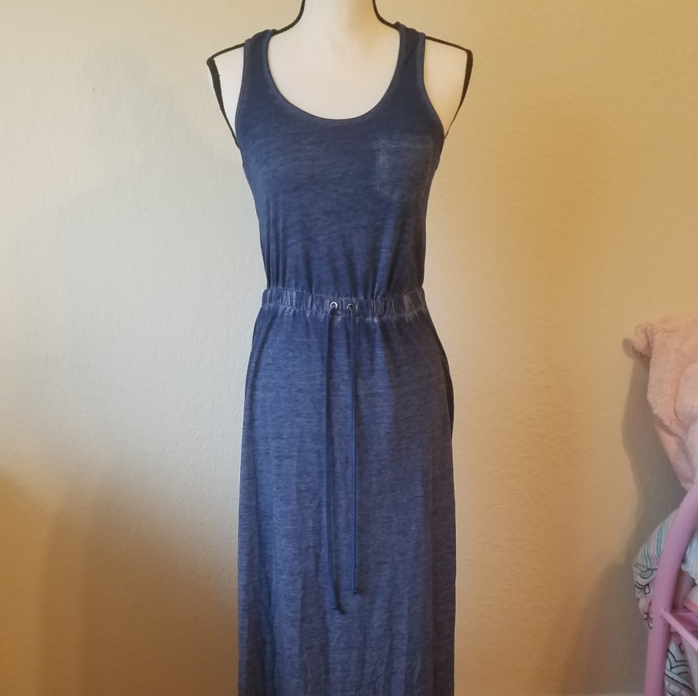 Derek Heart maxi dress, racer back, slits up sides. Dark Blue Size S